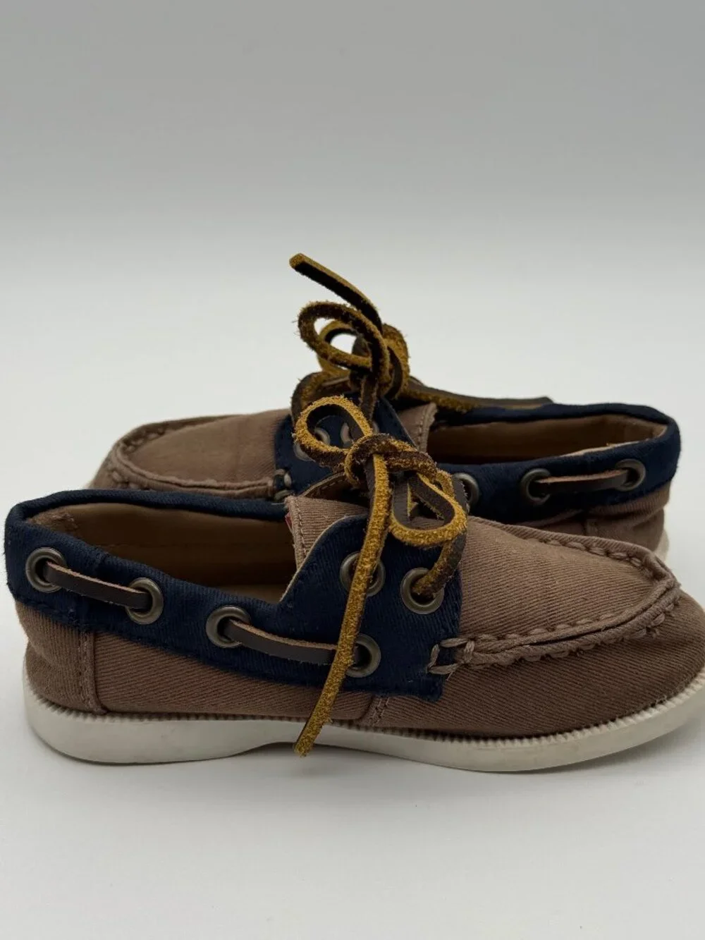 Janie and Jack Brown Canvas & Navy Boat Shoes Size 8